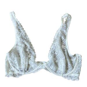 Free People Intimately Bra 34D Ivory Lace Crochet Underwire Boho Coquette Flirty